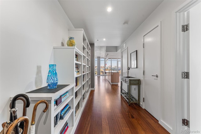 hallway featuring dark wood-type flooring