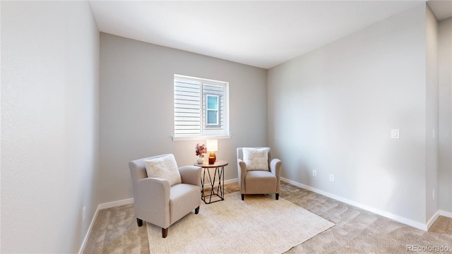 living area with light colored carpet