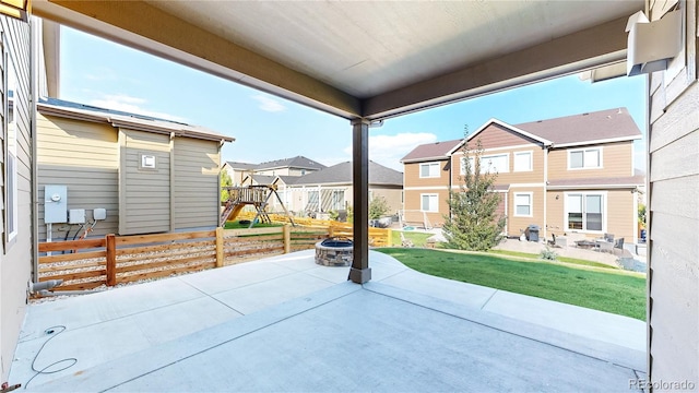 view of patio / terrace featuring a playground