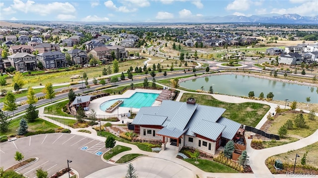 aerial view with a water and mountain view