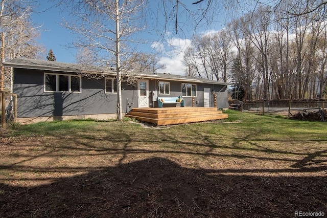 811 W Main St, Buena Vista, CO 81211 - rear view of house featuring a deck, fence, and a lawn