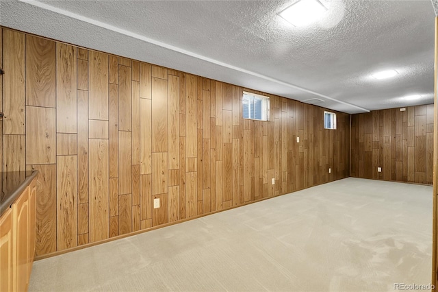 11936 E Oregon Cir, Aurora, CO 80012 - below grade area featuring a textured ceiling, wooden walls, and carpet flooring