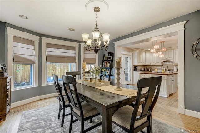 1510 S Cascade Ave, Colorado Springs, CO 80905 - dining space featuring a chandelier, light wood-style floors, and recessed lighting