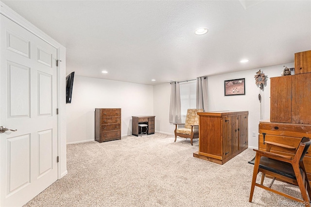 9650 Raven St, Firestone, CO 80504 - living area featuring light colored carpet, baseboards, and recessed lighting