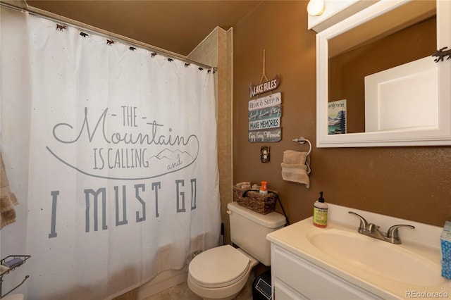479 County Road 465, Grand Lake, CO 80447 - bathroom with toilet, curtained shower, and vanity