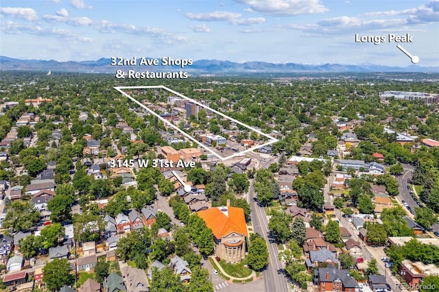 3145 W 31st Ave, Denver, CO 80211 - aerial view of residential area with a mountain backdrop and property boundaries highlighted