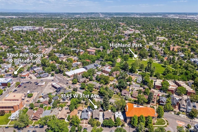 3145 W 31st Ave, Denver, CO 80211 - aerial overview of property's location with nearby suburban area