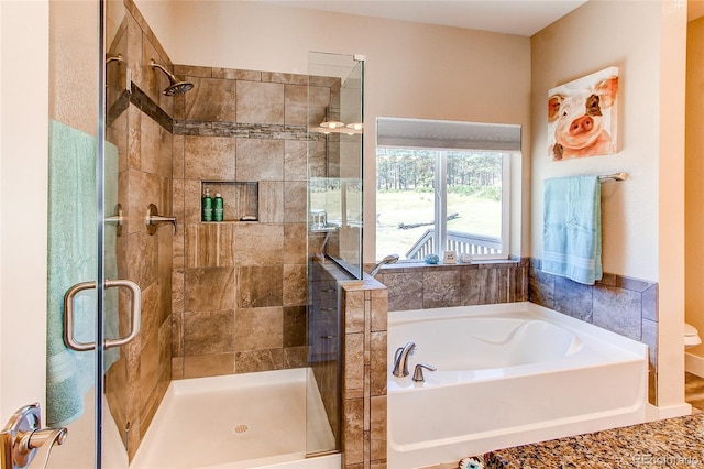 18050 Wedemeyer Rd, Kiowa, CO 80117 - bathroom with a bath, a shower stall, and toilet
