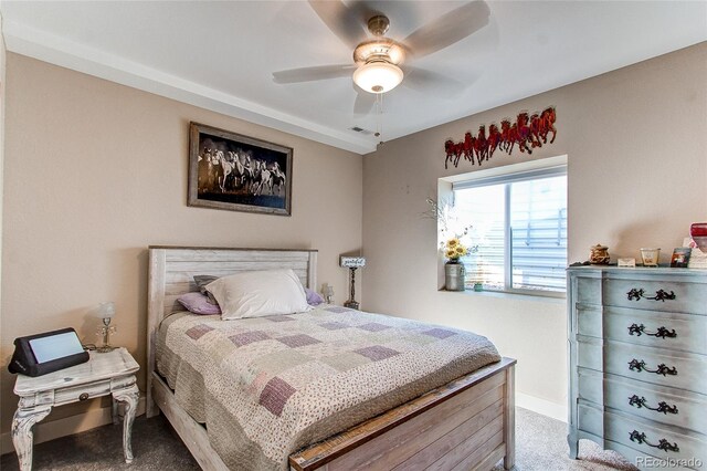 18050 Wedemeyer Rd, Kiowa, CO 80117 - bedroom featuring carpet, baseboards, and ceiling fan