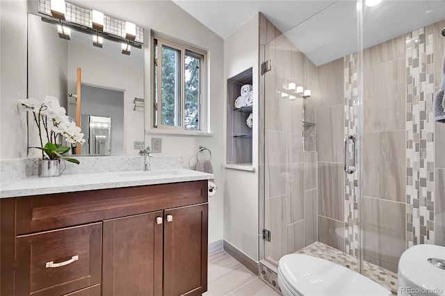 30334 Roan Dr, Evergreen, CO 80439 - full bath featuring a shower stall and vanity