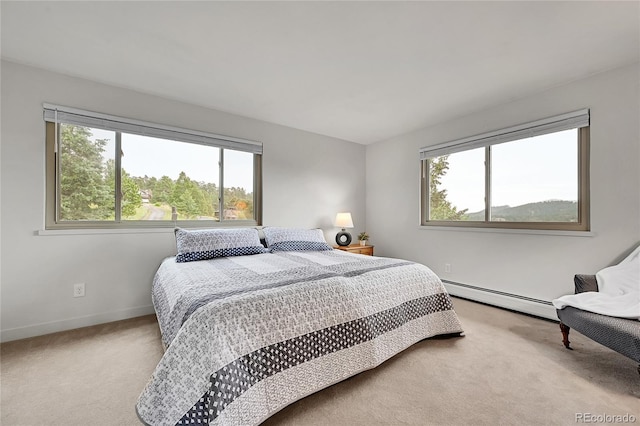 30334 Roan Dr, Evergreen, CO 80439 - bedroom featuring a baseboard radiator, multiple windows, and carpet floors
