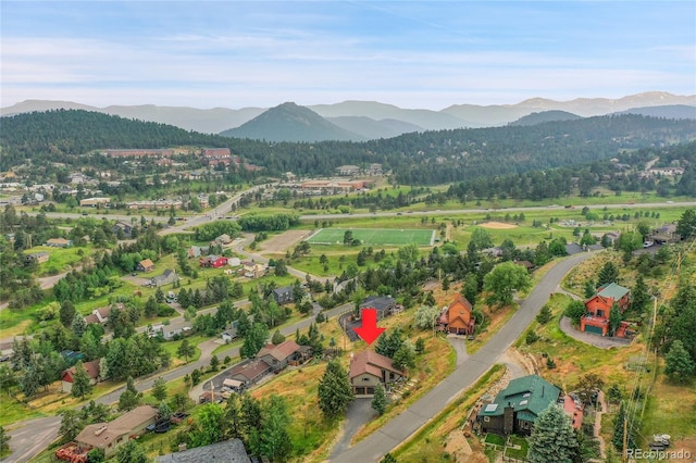 30334 Roan Dr, Evergreen, CO 80439 - aerial overview of property's location featuring mountains