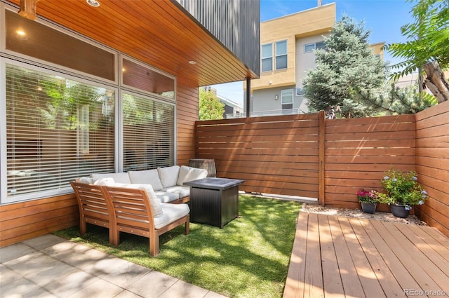 2640 Central Ct Unit 104, Denver, CO 80211 - wooden terrace with an outdoor living space and a patio area