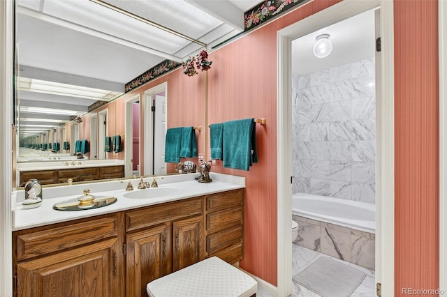 2800 S University Blvd Unit 174, Denver, CO 80210 - bathroom with vanity, marble look tile flooring, and a combined bath / shower with marble appearance
