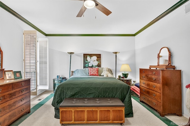 2800 S University Blvd Unit 174, Denver, CO 80210 - bedroom with carpet floors, ornamental molding, and ceiling fan