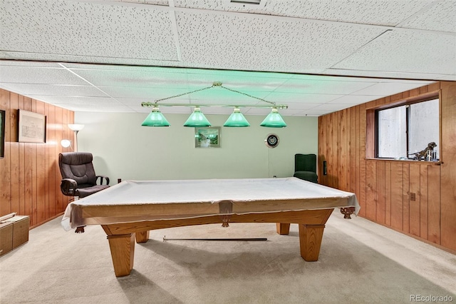 2800 S University Blvd Unit 174, Denver, CO 80210 - game room with wood walls, carpet floors, a paneled ceiling, and billiards table