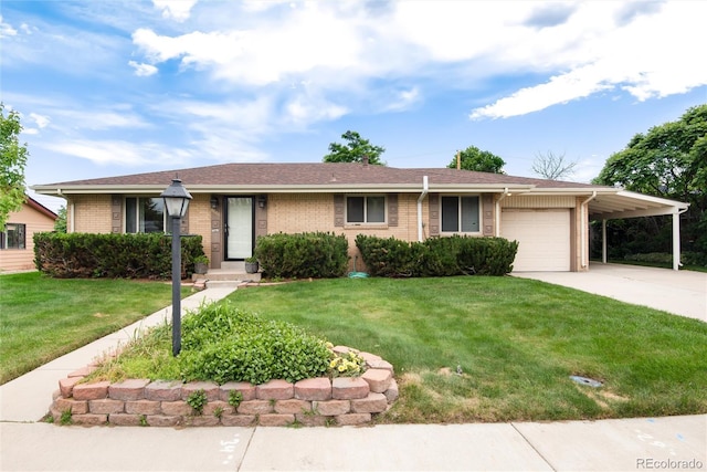 6666 S Pennsylvania St, Centennial, CO 80121 - single story home with brick siding, driveway, a garage, a front lawn, and an attached carport
