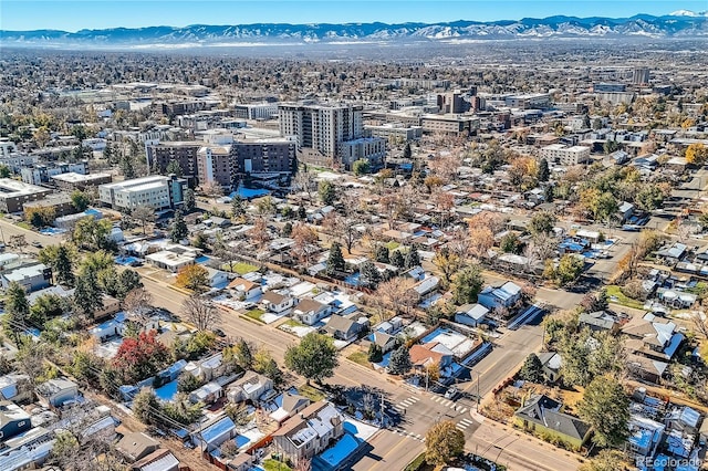 drone / aerial view featuring a mountain view