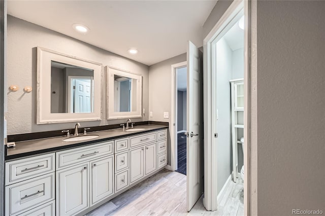 bathroom featuring vanity and wood-type flooring