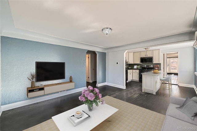 living room with dark wood-type flooring