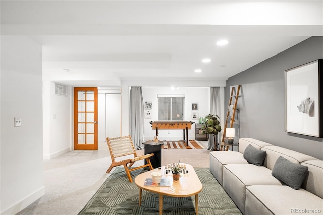 1947 King St, Denver, CO 80204 - living area with recessed lighting, baseboards, and light carpet