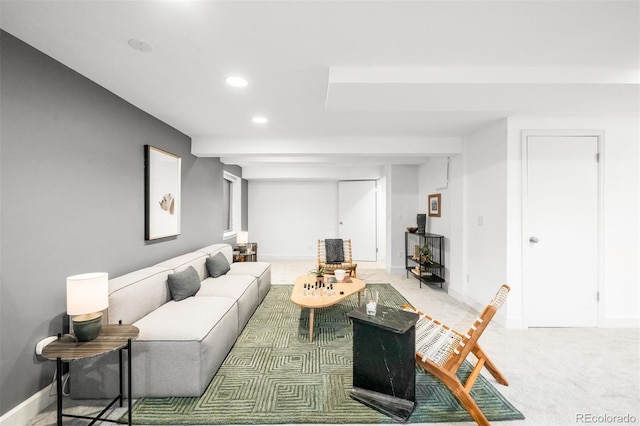 1947 King St, Denver, CO 80204 - living area with recessed lighting, light colored carpet, and baseboards