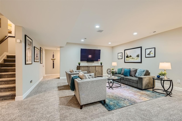 living room with light carpet