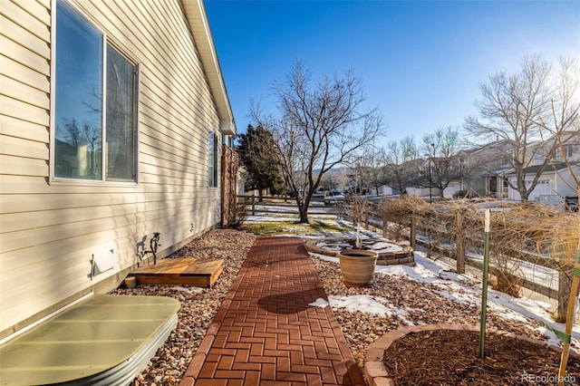 view of snow covered patio