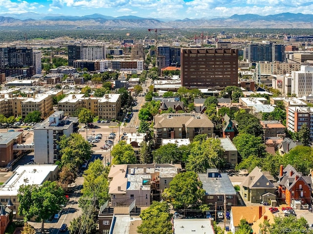 bird's eye view featuring a mountain view and a view of city