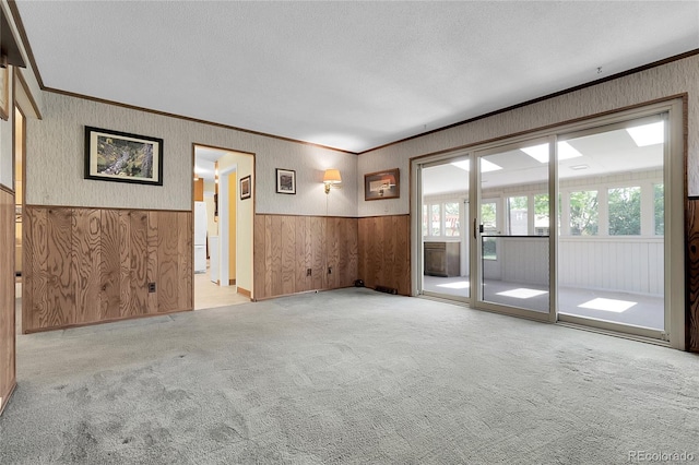 1091 E Pinewood Ave, Centennial, CO 80121 - unfurnished room with wooden walls, wainscoting, ornamental molding, and carpet