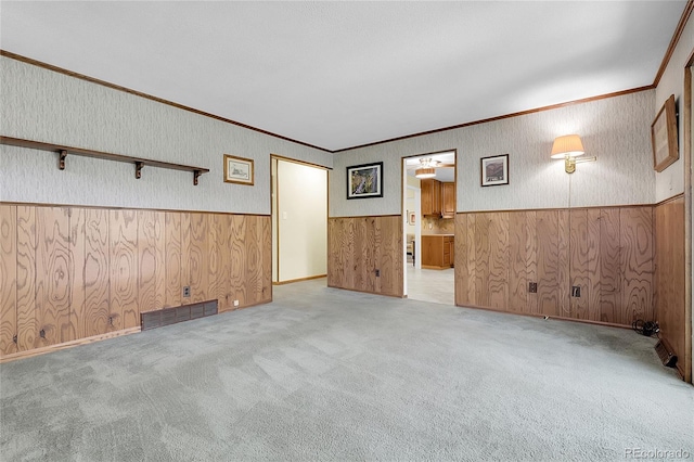 1091 E Pinewood Ave, Centennial, CO 80121 - carpeted empty room featuring wainscoting, wooden walls, and crown molding