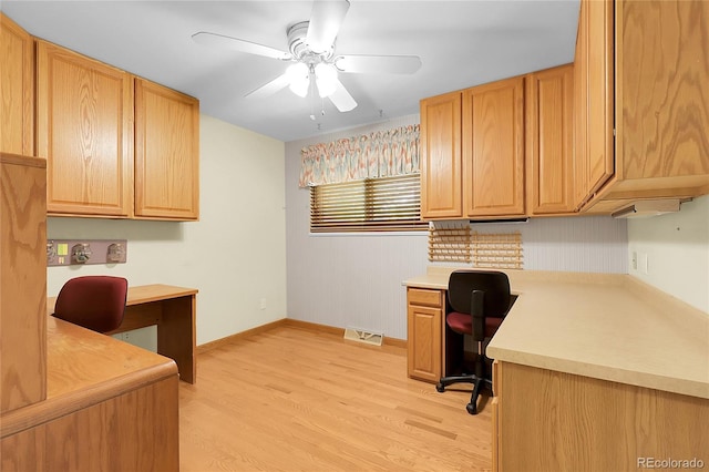 1091 E Pinewood Ave, Centennial, CO 80121 - office area featuring built in study area, ceiling fan, and light wood-type flooring