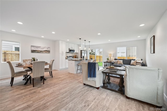 living room with light hardwood / wood-style floors