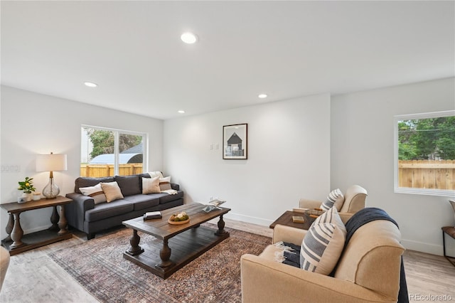 living room with light wood-type flooring