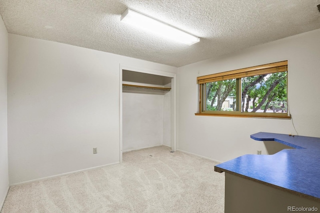 interior space with carpet flooring and a textured ceiling