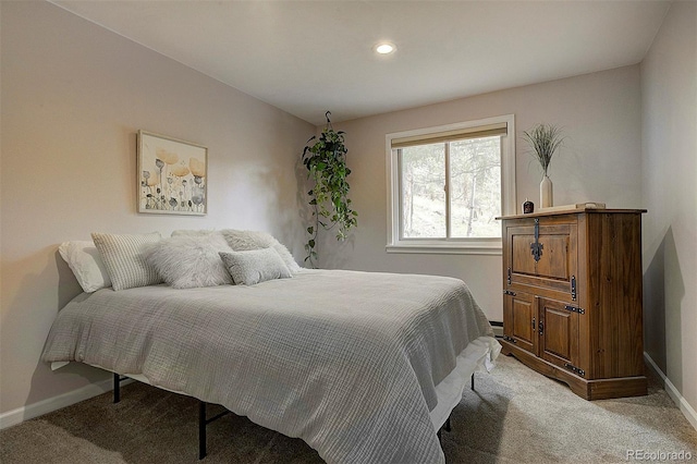 11669 S Upper Ranch Dr, Pine, CO 80470 - bedroom with light colored carpet, baseboards, and recessed lighting