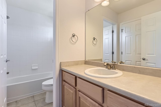 24763 E Crestridge Pl, Aurora, CO 80016 - full bath featuring vanity, tile patterned flooring, toilet, and  shower combination