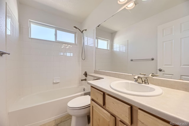 24763 E Crestridge Pl, Aurora, CO 80016 - bathroom featuring toilet, tile patterned floors, shower / washtub combination, and vanity