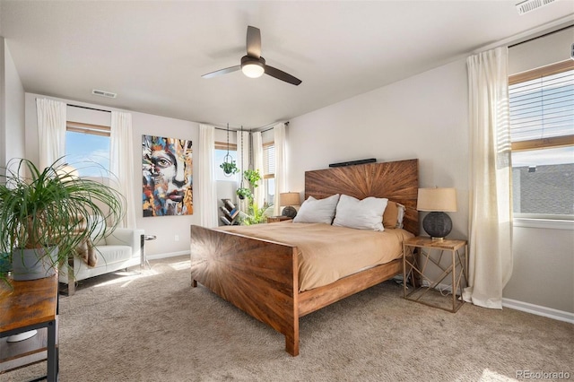 bedroom with carpet and ceiling fan