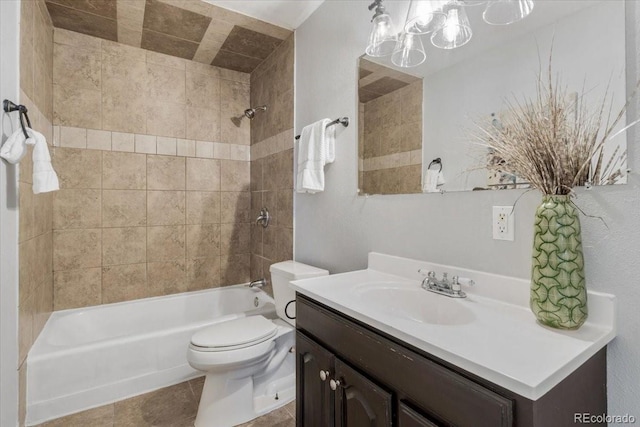 full bath with vanity, shower / tub combination, toilet, and tile patterned floors