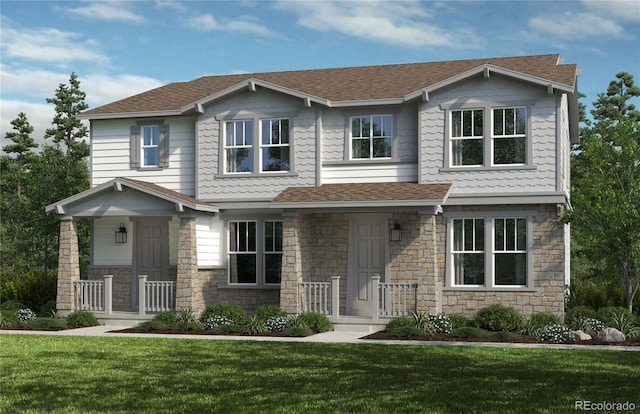 view of front of property with a front lawn and a porch