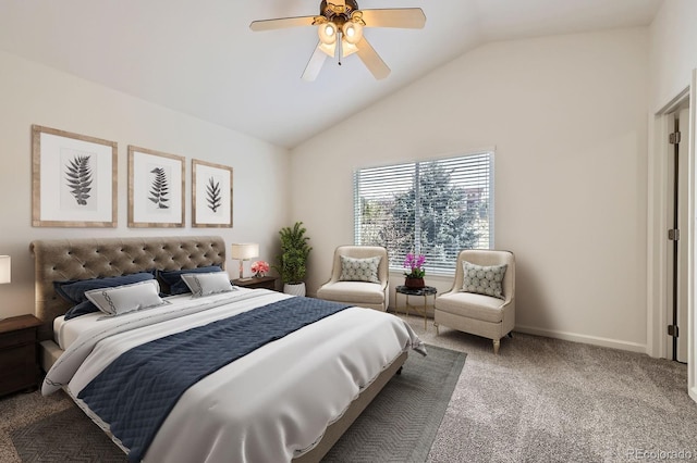 22030 Hill Gail Way, Parker, CO 80138 - carpeted bedroom with lofted ceiling, baseboards, and a ceiling fan