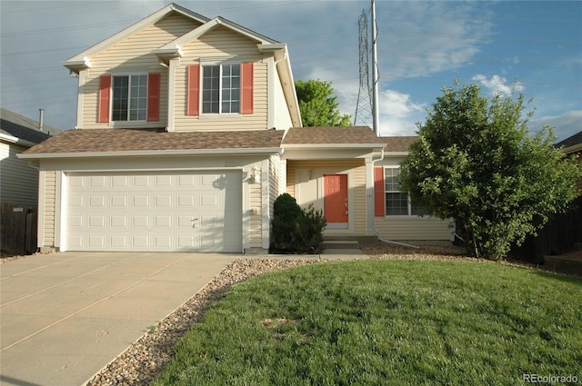 22030 Hill Gail Way, Parker, CO 80138 - view of front of property featuring concrete driveway, an attached garage, and a front yard