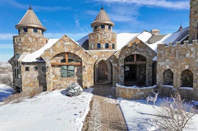 view of snow covered building