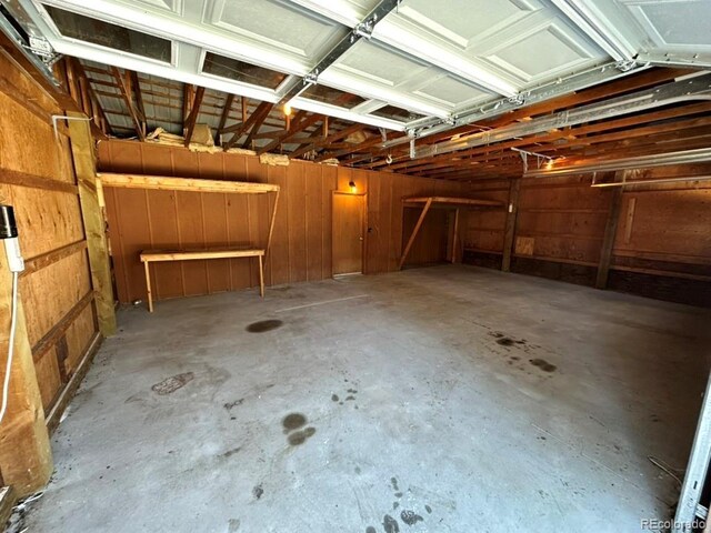 garage with wooden walls