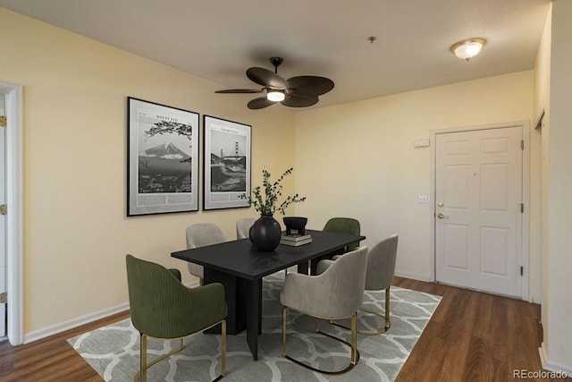 2896 W Riverwalk Cir Unit 204, Littleton, CO 80123 - dining room with wood finished floors and ceiling fan