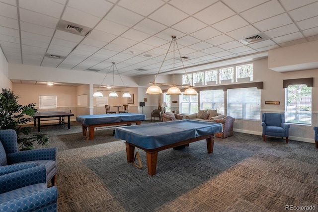 2896 W Riverwalk Cir Unit 204, Littleton, CO 80123 - game room featuring carpet flooring, billiards, and a paneled ceiling