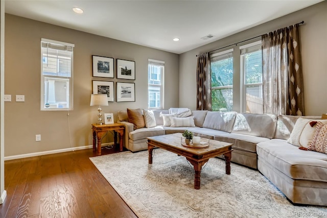 living room with hardwood / wood-style floors