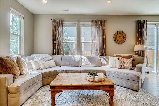 living room with light wood-type flooring