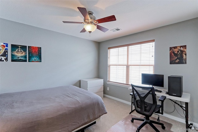 14214 Lakeview Ln, Broomfield, CO 80023 - bedroom with light carpet, baseboards, an office area, and a ceiling fan